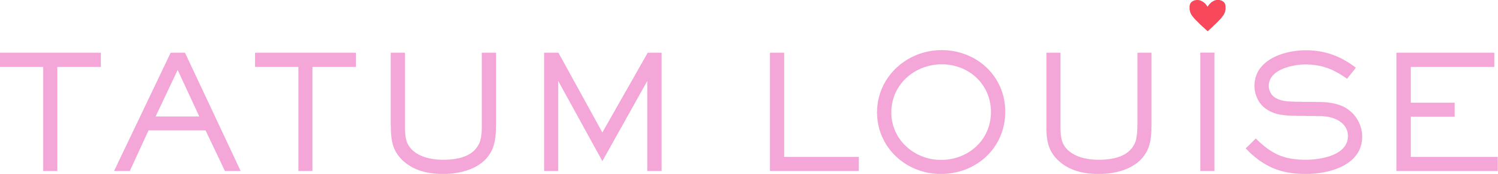 Brand name 'Tatum Louise' in pink text with a heart symbol on a white background