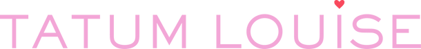 Brand name 'Tatum Louise' in pink text with a heart symbol on a white background