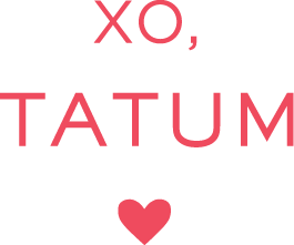 XO, TATUM sign off icon with a heart beneath the founders story on the about page.